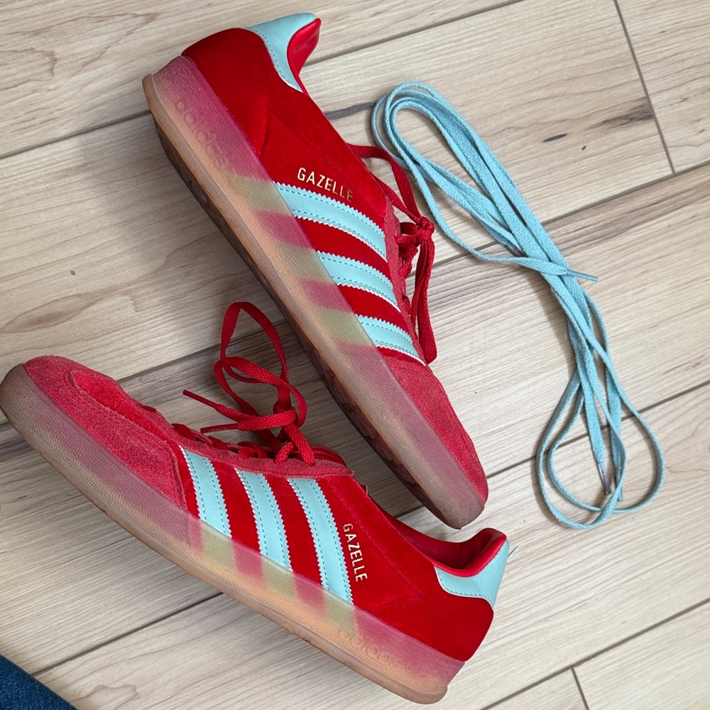 Adidas Gazelle Indoor Better Scarlet red velvet suede and Hazy Green - Picture 4 of 15